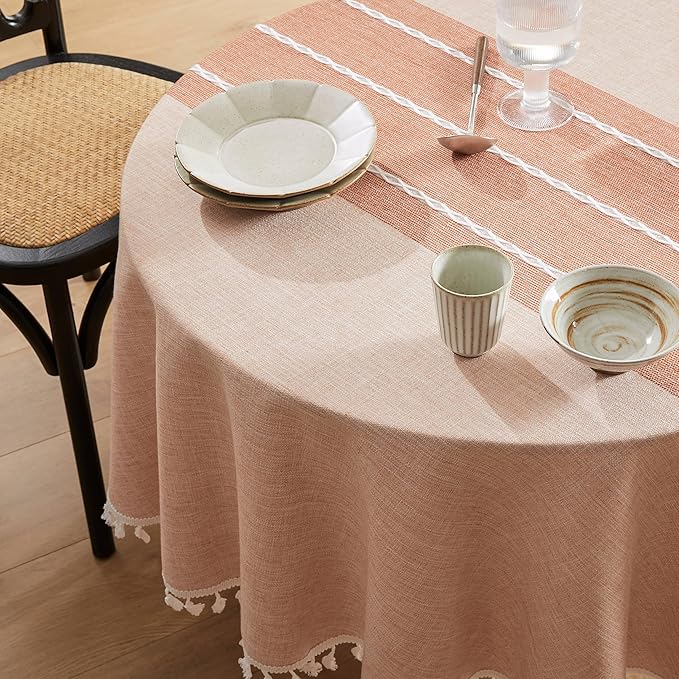 ZeeMart Contrast Linen Round Tablecloth 60 Inch Orange, Farmhouse Style Round Table Cloth Heavy Weight Burnt Orange Fall Tablecloths, Water Resistant Burlap Table Cloths