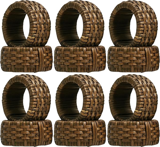 CLEENTABLE Decorative Jute Napkin Ring, Cane Napkin Rings Set of 12 - Hand Woven Napkin Holders for Farmhouse, Rustic, Holiday, Wedding, Easter, Thanksgiving, Xmas, Boho & Fall Table Décor (Walnut)