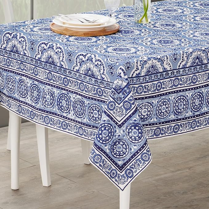 Maison d' Hermine Table Cloth Rectangle Table 100% Cotton 60 x 108 Inches Tablecloth Reusable Decorative for Dining Room Farmhouse Home Valentines Day Decorations Spring Summer - Melodie Bleue