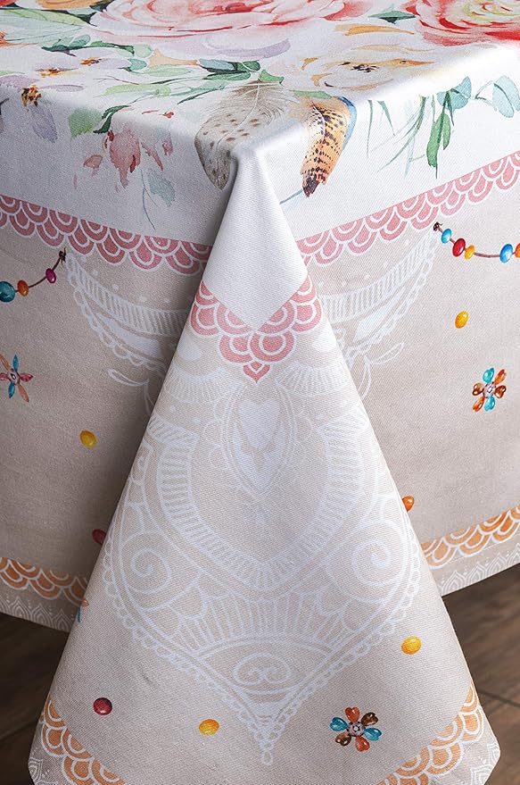 Maison d' Hermine Table Cloth Square Table 100% Cotton 60 x 60 Inches Tablecloth Reusable Decorative for Dining Room Farmhouse Home Valentines Day Decorations Spring Summer - Ibiza - Beige