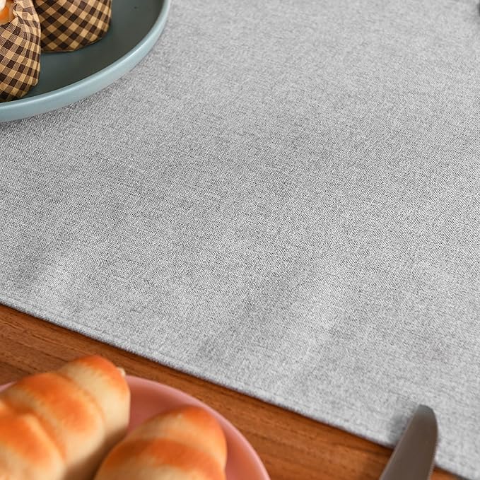 Grey Table Runner 13 x 36 Inches Long, Cotton Linen Farmhouse Style Dresser Scarf for Kitchen Dining Coffee Table Parties Wedding Home Decor (13” x 36”, Grey)