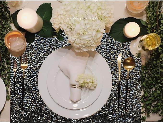 Black Square Placemats - Heat Resistant Rhinestone Decor Set of 6