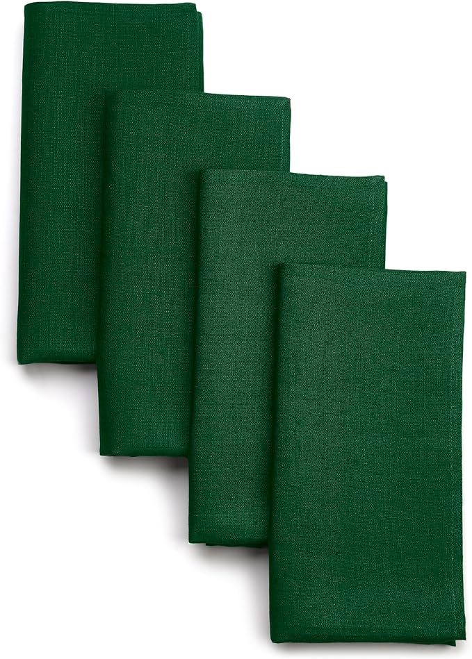 D'Moksha Homes Forest Green Linen Napkins 18 x 18 Inch - 100% Pure Linen Cloth Washable Dinner Napkins Set of 4 for St Patricks Day, Easter