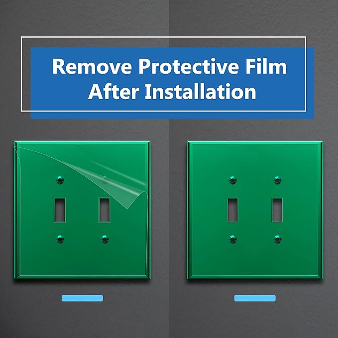LIDER Reflective Acrylic Toggle Switch Wall Plate, Mirrored Light Switch Plate, Plexiglass Switch Cover, Acrylic Glass, Oversized 2-Gang 5.25" x 5.25", LWP-12O-AGR, Green