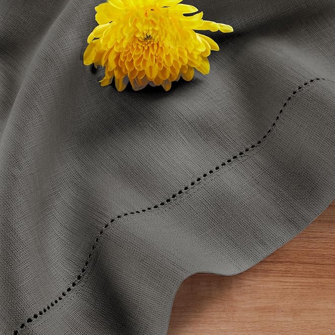 Solino Home Linen Steel Gray Table Runner 72 Inches Long - 100% Pure Linen Hemstitch Table Runner 14 x 72 Inch for Dresser, Dining, Spring - Classic Hemstitch