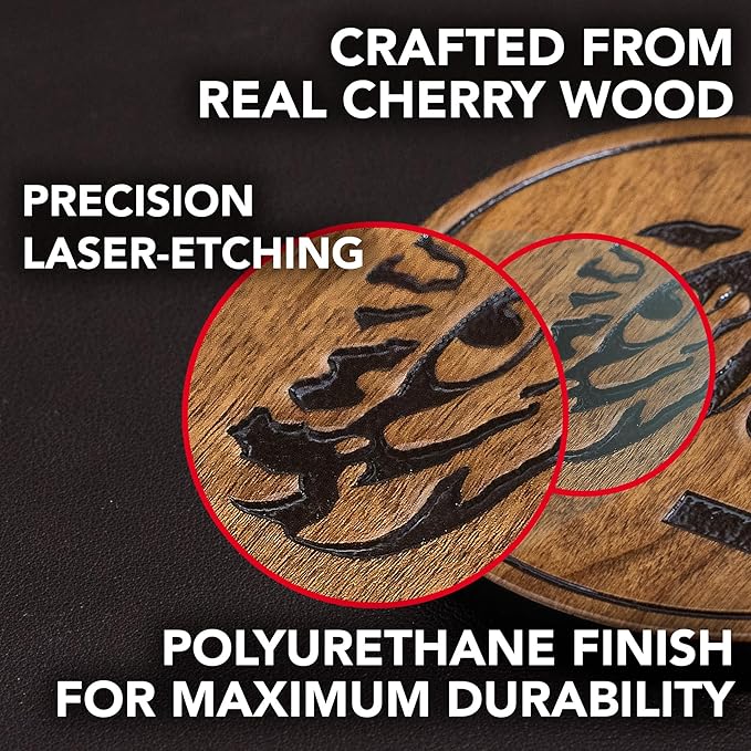 LazerEdge Hampden Sydney Tigers Wooden Coaster Set - Cherry Wood - Officially Licensed Product - 4-Pack