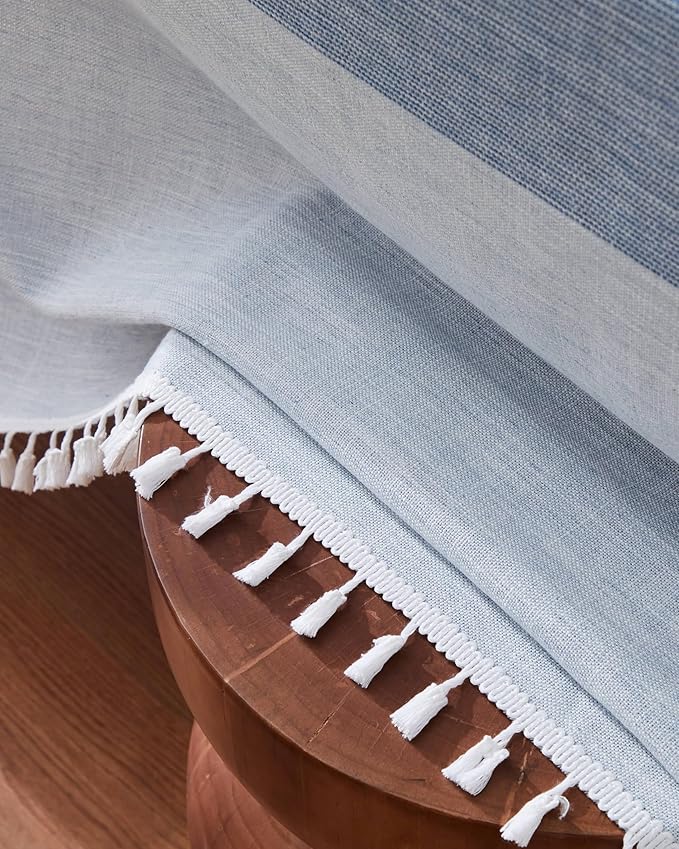 ZeeMart Contrast Linen Table Cloth Square Table Cloths 60x60 Inch Mid-Stripe Blue, Farmhouse Style Heavy Weight Dusty Blue Tablecloth, Water Resistant Burlap Tablecloths