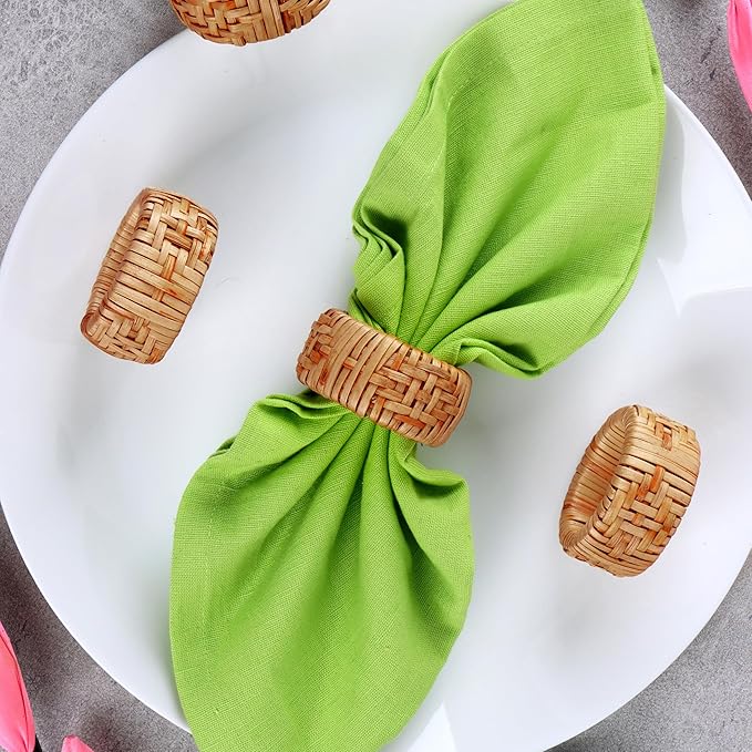 12-Piece Hand Woven Napkin Ring - Farmhouse Rustic Serviette Holder for Dining, Easter, Birthday, Thanksgiving, Christmas & Party Décor - Fall Rustic Rings, Napkin Holder Buckles(Brown) - CLEENTABLE