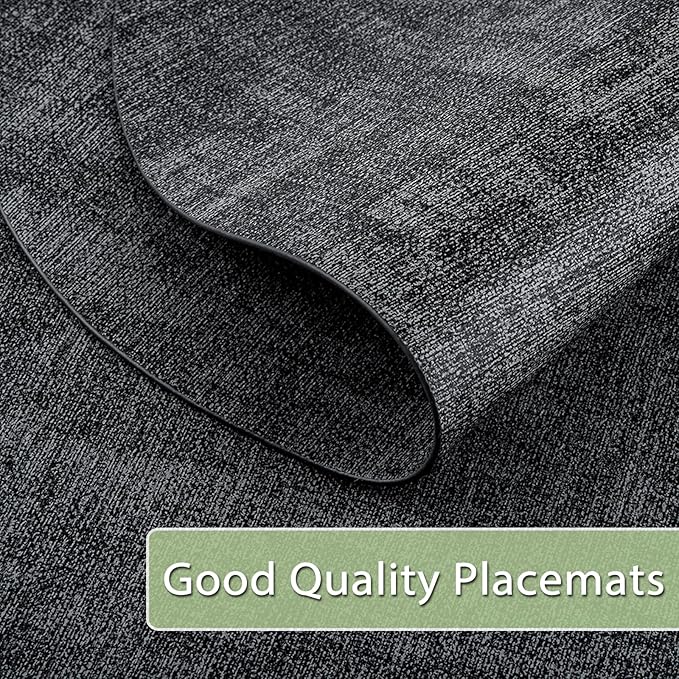 Placemats Set of 12 Washable, Heat Resistant Table Placemats Wipeable Faux Leather Oval Place Mats Non Slip, Waterproof Oval Table Mats for Indoor Outdoor, Charcoal