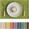 Softalker Faux Linen Placemats Set of 4-12 x 18 Inch, Heat Resistant Double Layered Durable Burlap Farmhouse Place Mats, Non-Slip Washable Rustic Table Mats for Dining, Kitchen, Party（Lime Green