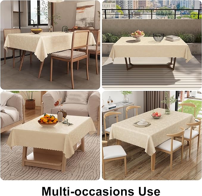 Smiry Rectangle Table Cloth, Waterproof Heavy Duty Vinyl Tablecloths, Wipeable Washable Table Cover for Kitchen and Dining Room (Beige, 70" X 120")