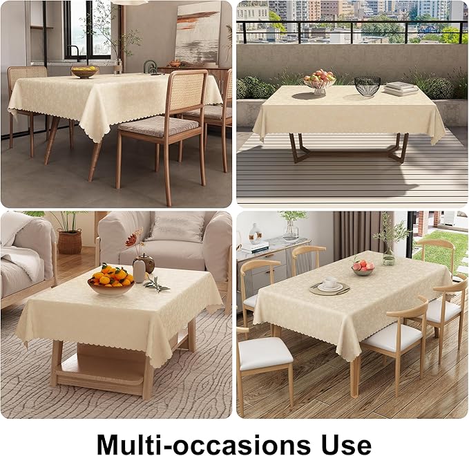 Smiry Rectangle Table Cloth, Waterproof Heavy Duty Vinyl Tablecloths, Wipeable Washable Table Cover for Kitchen and Dining Room (Beige, 60" X 102")