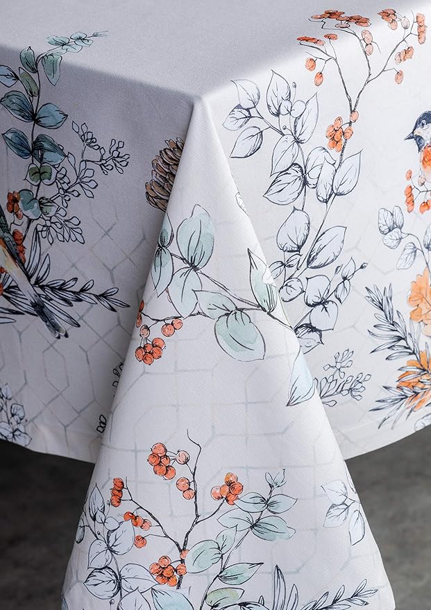 Maison d' Hermine Table Cloth Rectangle Table 100% Cotton 60 x 120 Inches Fall Tablecloth Reusable Everyday Use for Thanksgiving Christmas Decorations Dining Farmhouse Party (Whitish Shabby Chique)