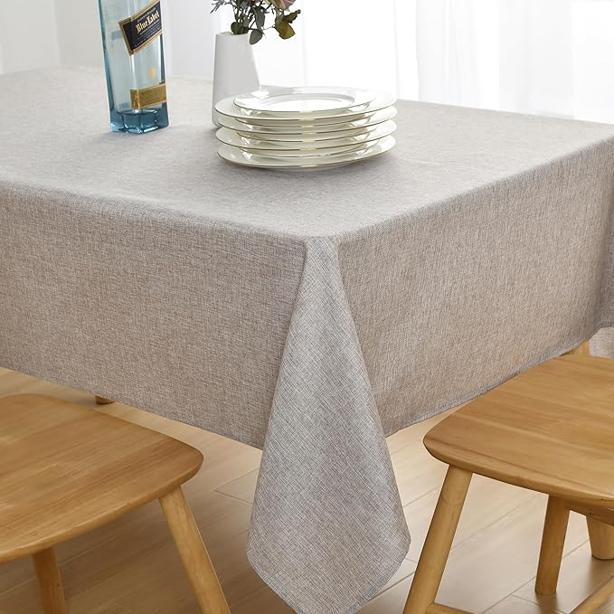JIUZHEN Faux Linen Farmhouse Tablecloth Rectangular, Wrinkle Stain Resistant Table Cloth Rectangle Table Cover for Kitchen Dining, Holiday Party Dinner, Stone, 60 x 140 Inch