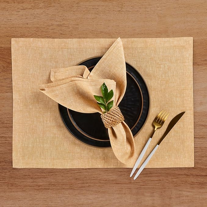 Solino Home Linen Cloth Napkins Set of 4-100% Pure Linen Golden Nugget Dinner Napkins 20 x 20 Inch for Spring, Easter - Athena, Handcrafted and Machine Washable