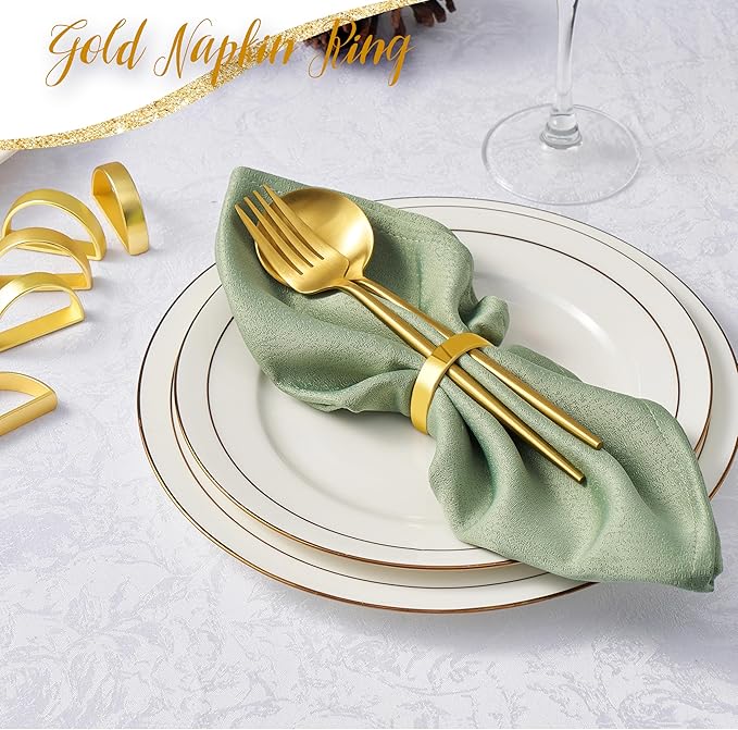 Gold Napkin Rings Set of 6, Semicircle Metal Bright Gold Napkin Holder Buckles, Fall Thanksgiving Christmas Napkin Rings for Dinner Table Decor, Wedding, Banquet, Valentines Day