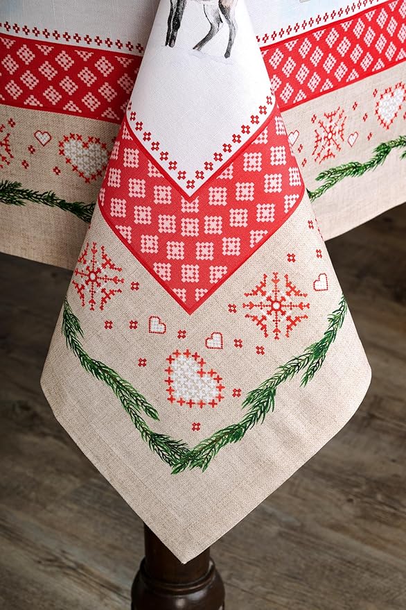 Maison d' Hermine Table Cloth Rectangle Table 100% Cotton 70 x 108 Inches Fall Tablecloth Reusable Everyday Use for Thanksgiving Christmas Decorations Dining Farmhouse Party (Rural Christmas)