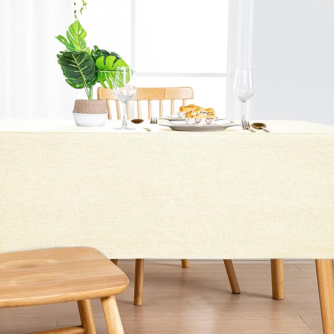 Hiasan Faux Linen Square Tablecloth - Wrinkle and Stain Resistant Washable Table Cloth for Kitchen Dining Room Holiday Table Cover for Dinner, Champagne, 54 x 54 Inch