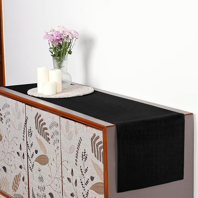 D'Moksha Homes Linen Black Table Runner 108 Inches Long - 100% Pure Linen Dining Table Runner 14 x 108 Inch for Spring, Easter - Machine Washable