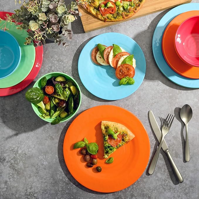 Gibson Home Brist Melamine Plastic Dinnerware Set, Service for Four (12pcs), Assorted II