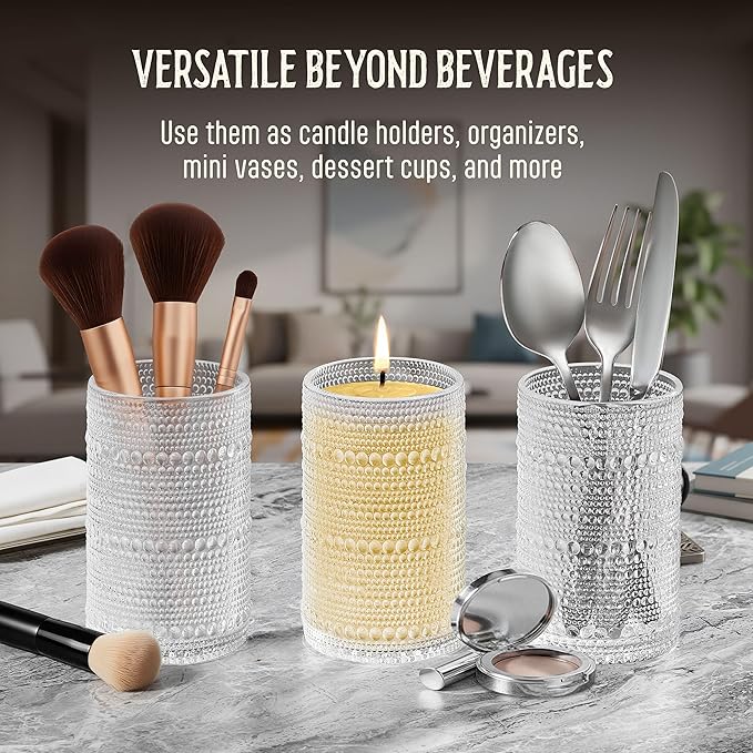 13 Oz Hobnail Drinking Glasses Set of 6 - Clear Multipurpose Glassware Sets, Decorative & Stylish Glasses Drinking Set for Bar, Kitchen, Cocktail Glassware, Garden - Home, Dining, & Kitchen
