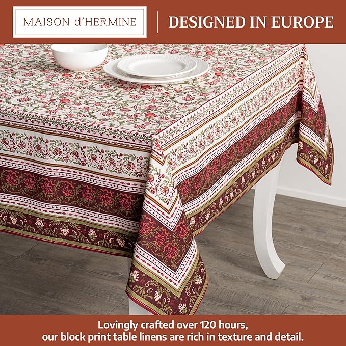 Maison d' Hermine Table Cloth Square Table 100% Cotton 60 x 60 Inches Fall Tablecloth Reusable Everyday Use for Thanksgiving Christmas Decorations Dining Farmhouse Party (Reveillon Au Jardin)