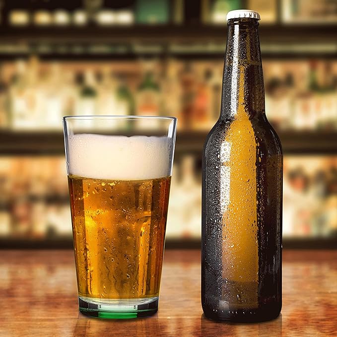 DISCOUNT PROMOS Beer Pint Glasses 16 oz. Set of 10, Bulk Pack - Heavy Duty Glassware for Restaurant, Thick Base and Walls, Stackable - Green