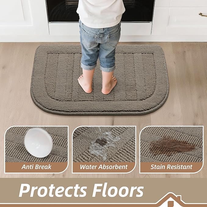 BEQHAUSE 30x18 Inch Kitchen Rug Mat Durable Kitchen Rugs Non-Slip Washable Absorbent Kitchen Mats for Floor Dirt-Resistant Semicircular Kitchen Mat (Taupe)