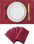 Home Brilliant Placemats Set of 6 Red Place Mats Decoration Heat Resistant Dining Table Place Mats Machine Washable Valentine's Day Kitchen Table Mats, 13x19 inch, Burgundy