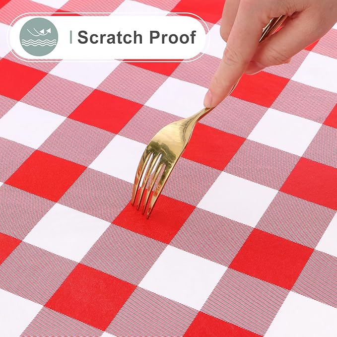misaya Rectangle Waterproof Vinyl Table Cloth, Buffalo Flannel Backed Tablecloth, Wipeable Plastic Table Cover for Valentine's Day, Dinner, Kitchen, Outdoor (60" x 102", Red and White)