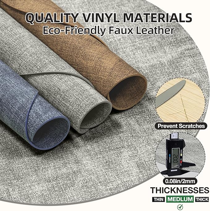 15 inch Faux Leather Round Placemats Set of 4 Non-Slip Washable Wipeable Table Mats, Heat Resistant Waterproof Oilproof Place Mats for Kitchen, Dining, Party, Indoor, Outdoor Beige