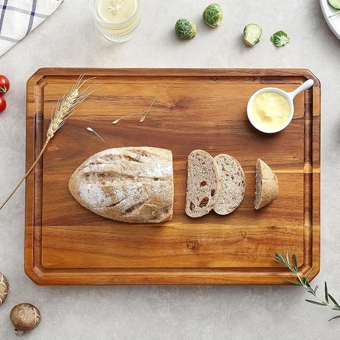 Large wood Cutting Board for Kitchen with Juice Handles ， Chopping Board Cheese Charcuterie Board (Striped cutting board)