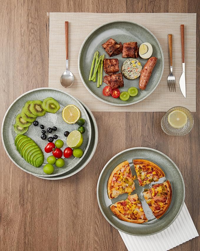 Gradient Green Dinner Plates Set of 6, 10 Inch Reactive Glaze Ceramic Plates Set, Modern Dinnerware Dishes Set for Kitchen, Microwave & Dishwasher Safe, Highly Chip and Crack Resistant
