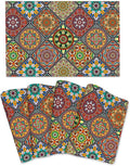 Mandala Colorful Placemats Set of 4 Linen 12"x18" Retro Place Mats Washable Heat-Resistant Boho Kitchen Table Mats for Dining Outdoor Home Decor
