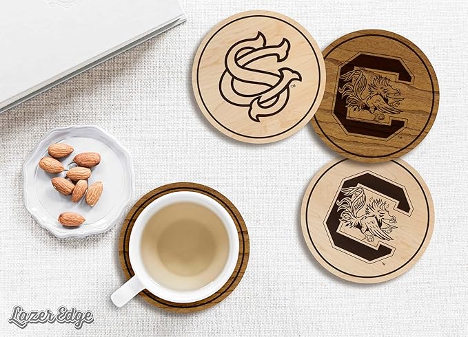 LazerEdge South Carolina Gamecocks Wooden Coaster Set - Cherry Wood - Officially Licensed Product - 4-Pack