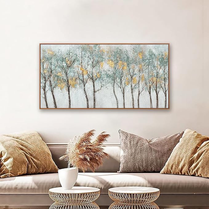 Framed Wall Art Decor Canvas Print Green Embellishments Plant Forest Abstract Tree Painting Picture Artwork Framed Wall Decor For Living Room Bedroom Living Room And Apartment 20x40 Inch