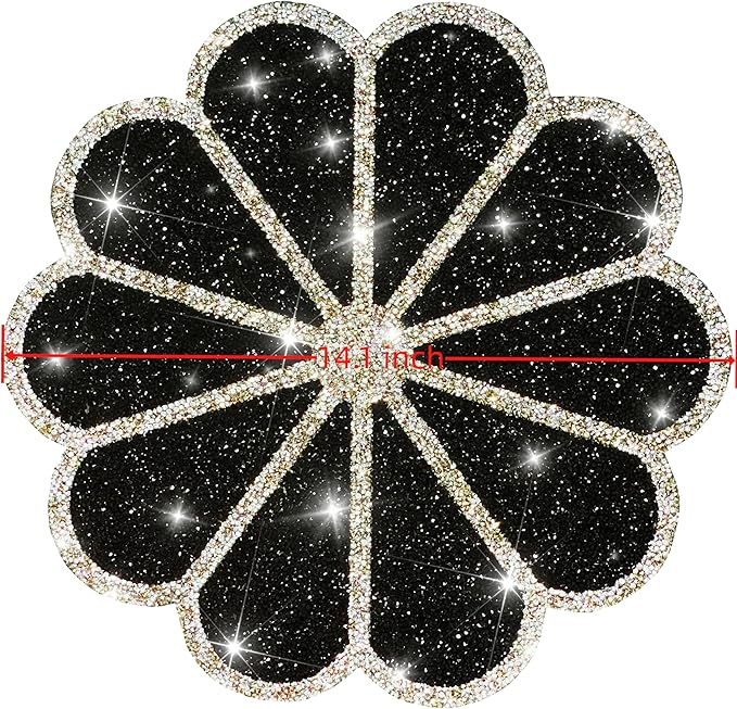 Washable Waterproof Diamond Circle Placemats for Round Tablescape Decor for Dinner and Kitchen Bling Placemats for Weddings & Special Events (Black)-8PCS