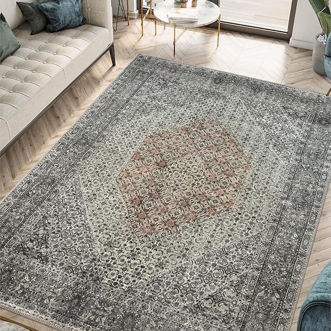 Keen Home Design 4x6 Rug - Machine Washable Area Rug with Non-Slip Backing, Ideal for Living Room, Dining Room, Bedroom - Vintage, Easy Clean, Durable, Low Pile - (4' x 6')