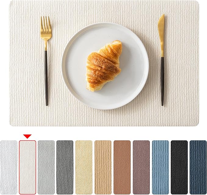 Jovono Faux Leather Placemats Set of 6, Waterproof Washable Table Mats, Easy-Clean Heat Resistant Kitchen Vinyl Place Mat for Dining Table, Restaurant, Indoor, 17.8"x11.8", Ivory