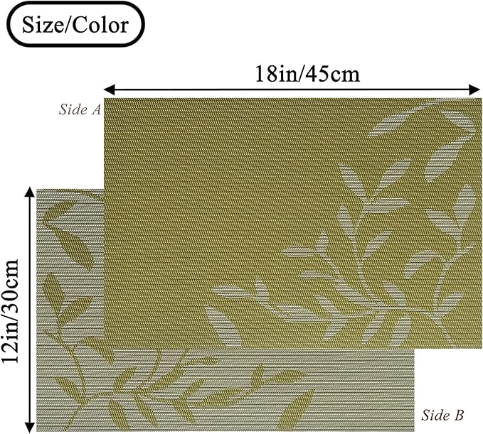 Leaf Placemats Set of 8 Non-Slip Heat-Resistant Vinyl Washable Place Mats for Kitchen Table Indoor Outdoor Durable (18"x12", Green)