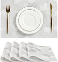 Leetaltree White Placemats Set of 4 - Heat Resistant Non-Slip Place mats for Dining Table, Washable Durable PVC Vinyl Woven Table Mats（White Circle, 4）
