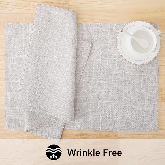 homing Cotton Linen Placemats Set of 8, Cloth Washable Farmhouse Dining Table Mats for Indoors & Outdoors, Easy to Clean, Neutral Beige, 13 x 19 Inch