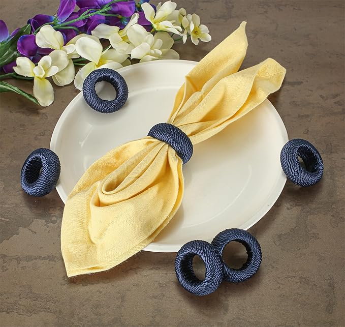 ALPHA Living HOME Woven Farmhouse Napkin Rings Set of 12 - Premium Decorative Napkin Rings Party Table Decor for Chic Tabletop & Dining, French Style, Gifting (Blue)