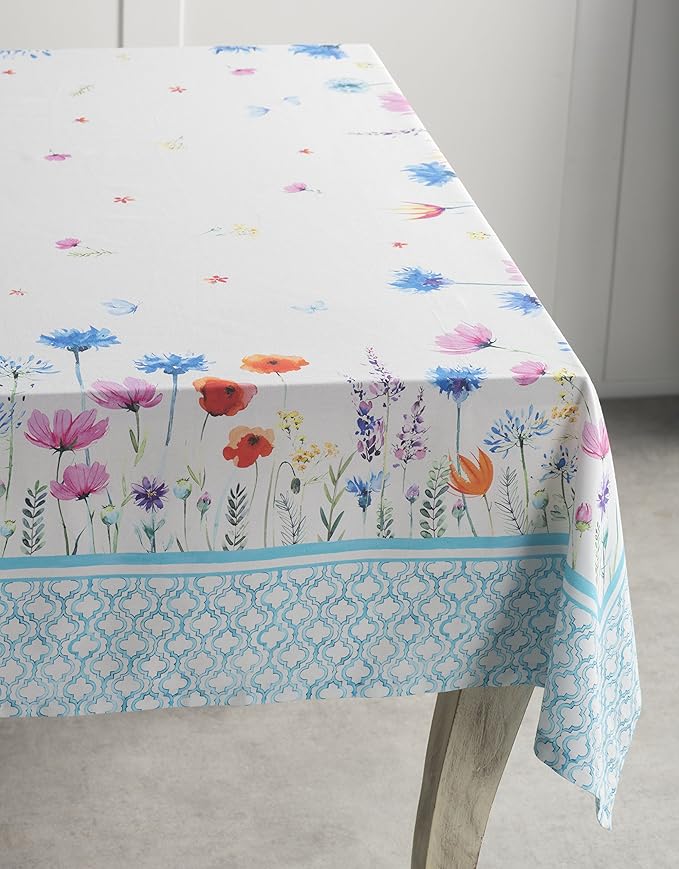 Maison d' Hermine Table Cloth Rectangle Table 100% Cotton 60 x 120 Inches Tablecloth Reusable Decorative for Dining Room Farmhouse Home Valentines Day Decorations Spring Summer - Flower in The Field