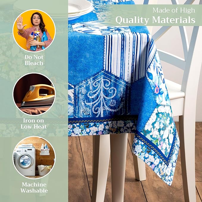 Maison d' Hermine Table Cloth Rectangle Table 100% Cotton 70 x 90 Inches Tablecloth Reusable Decorative for Dining Room Farmhouse Home Valentines Day Decorations Spring Summer - Summer Blues