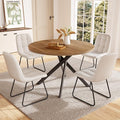 45.3 Inch Round Dining Table Set for 4, Mid Century Modern Small Coffee Set for Dining Room Kitchen Apartment (Light Walnut + 4 U-Shaped White Chairs)