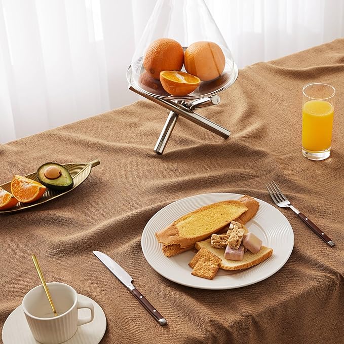 Linen Tablecloth with Tassels, Farmhouse Style Brown Tablecloth, Water Resistant Burlap Tablecloths for Rectangle Table, 60x104 Inch Caramel