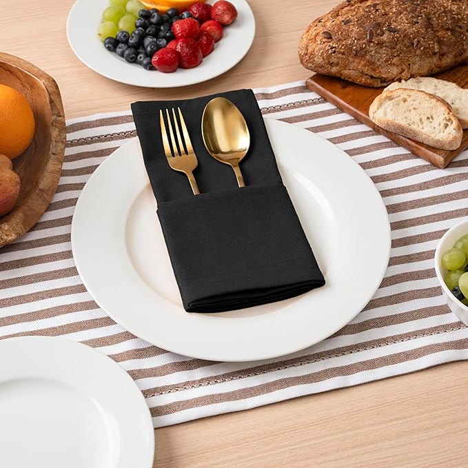 Blue Needles Solid Cloth Napkins Set of 12 Black 100% Cotton Dinner Napkins 18x18 inches - Soft, Reusable, Absorbent & Washable Linen, Ideal for Wedding Events, Parties & Everyday Use
