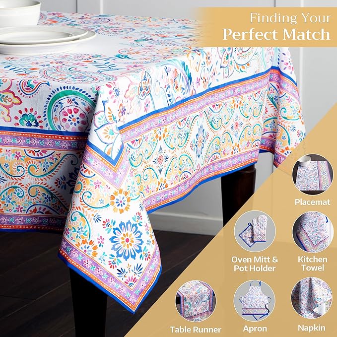 Maison d' Hermine Table Cloth Rectangle Table 100% Cotton 54 x 72 Inches Tablecloth Reusable Decorative for Dining Room Farmhouse Home Valentines Day Decorations Spring Summer - Indian Floral