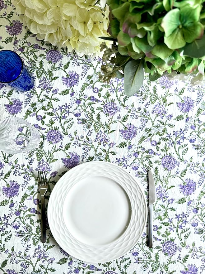 ATOSII Mahoka 100% Cotton Rectangle Fall Tablecloth, Handblock Floral Linen Table Cloth for Kitchen Dining Table I Parties Wedding Outdoors Holidays I Fall Home Decor 60 X 90 Inches I 6 Seater